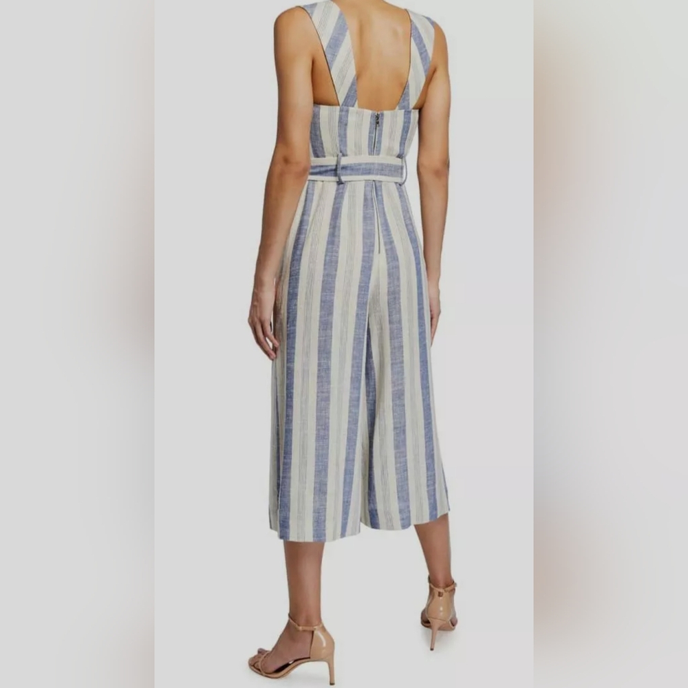 Alice & Olivia Jumpsuit Romper Cream with Blue Stripes Size 12 - Picture 2 of 7
